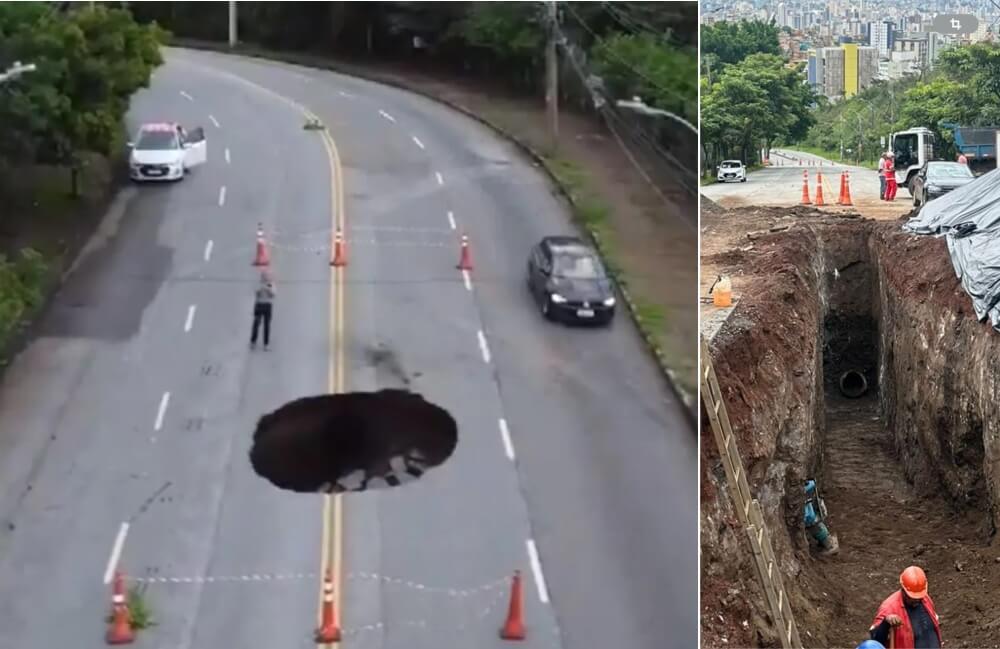 Cratera no Belvedere traz transtornos. Morador quer obras que solucionem o trânsito, além de bom senso