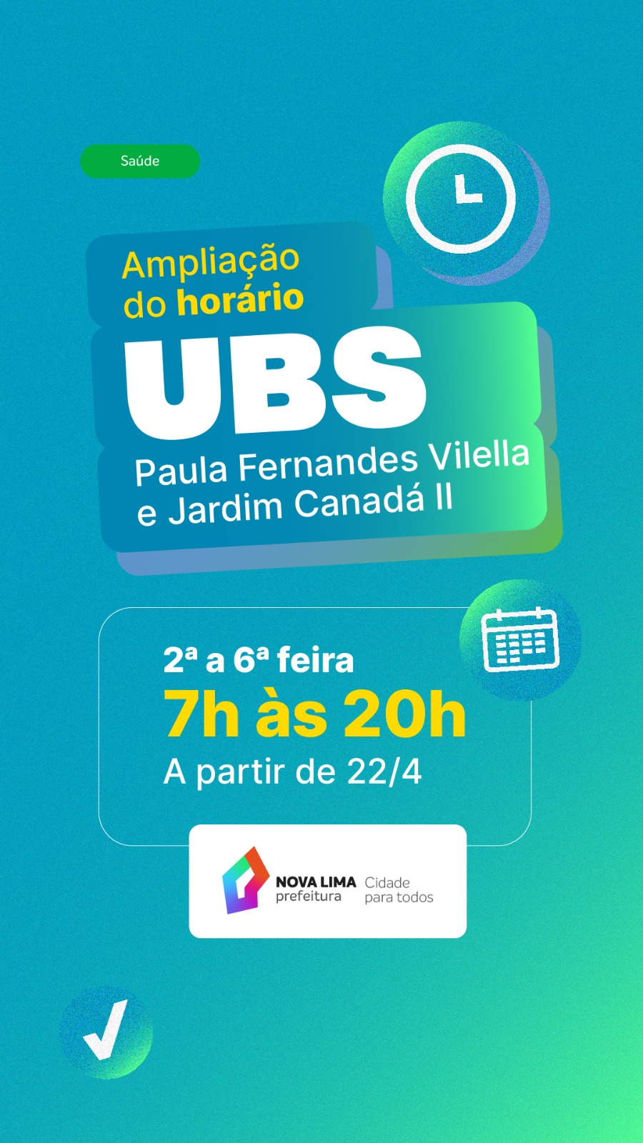 A Prefeitura de Nova Lima ampliou o horário de atendimento das UBSs