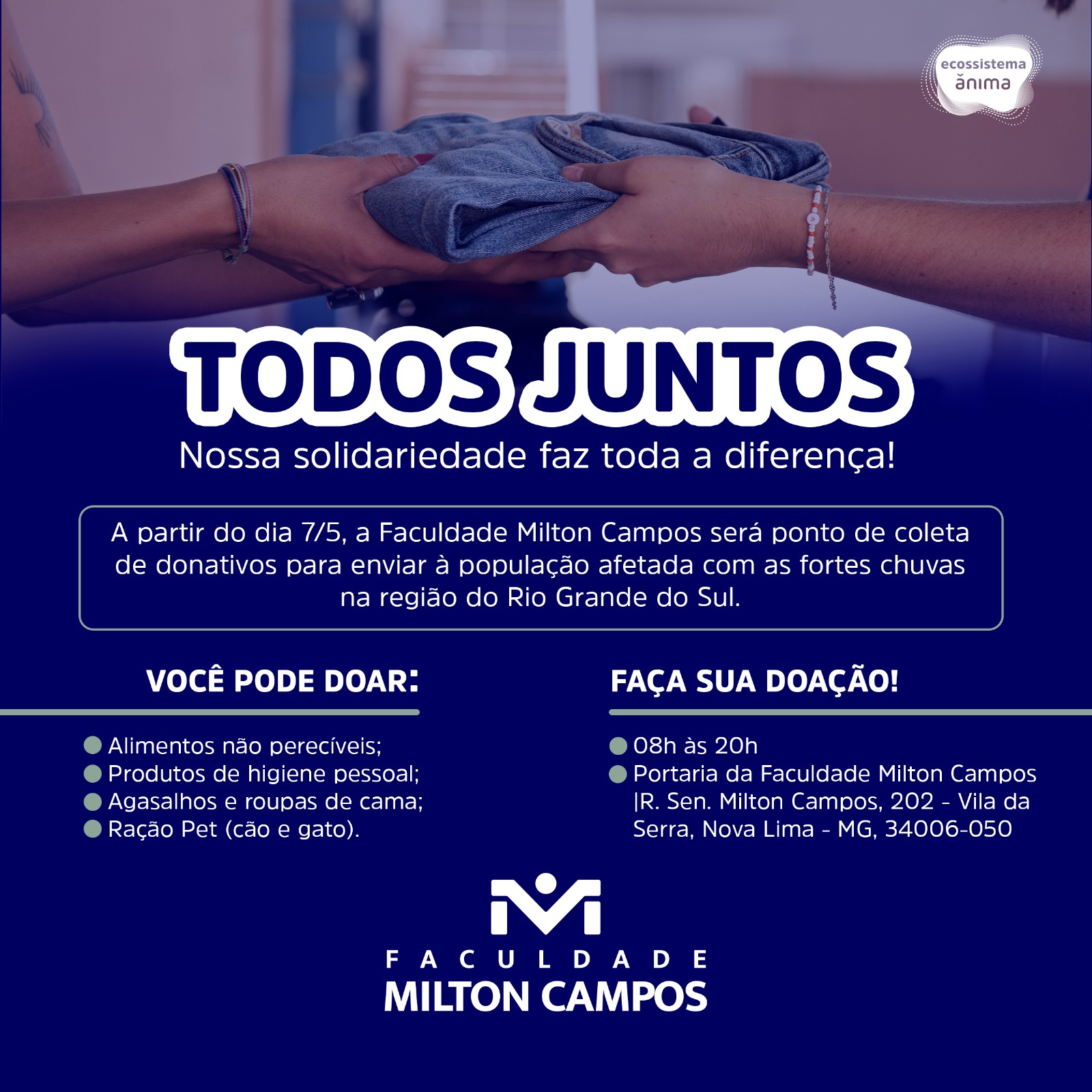 Faculdades lançam campanha em prol de moradores do Rio Grande do Sul